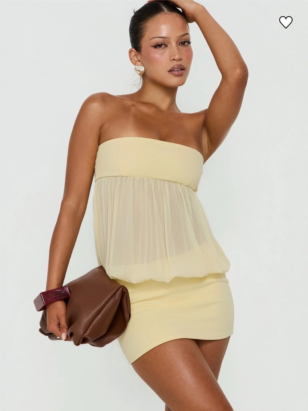 Princess Polly Strapless Chiffon Bubble Mini Dress in Pale Yellow